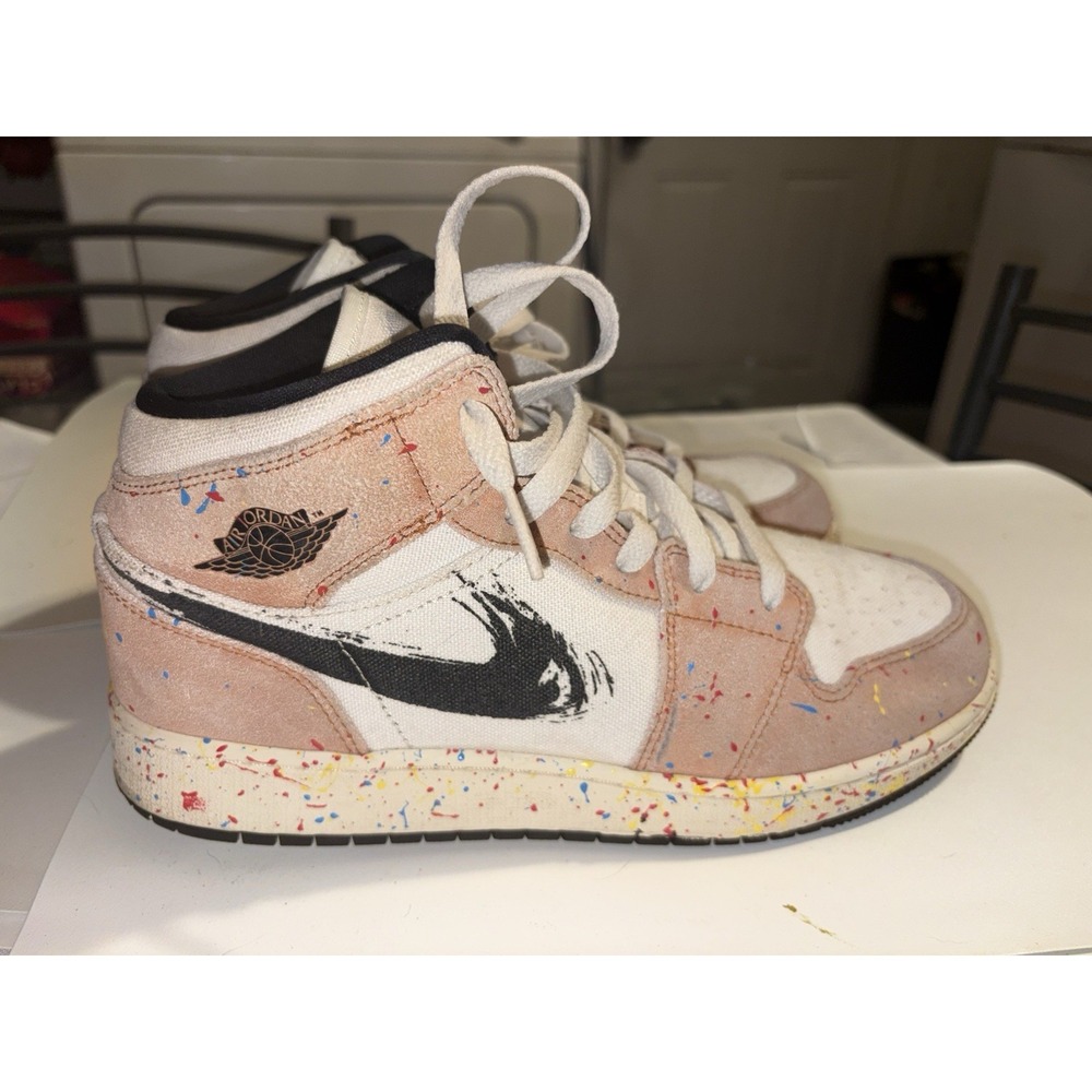 Jordan Air Jordan 1 SE Mid Brushstroke Paint Splatter White Canvas 2021 Size 6.5